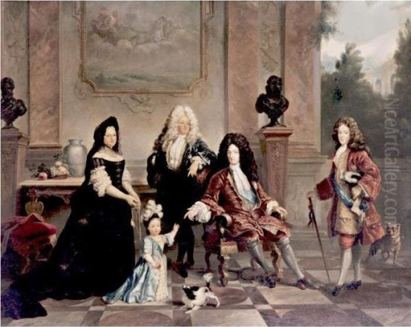 Louis Xiv And His Heirs Oil Painting by Nicolas de Largillierre