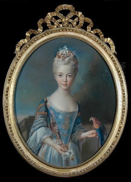 A Portrait Of A Young Girl Holding A Parrot Oil Painting by Nicolas de Largillierre