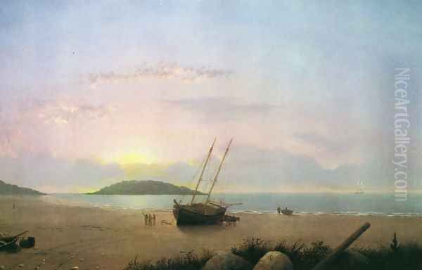 New England Coastal Scene - Cape Ann Beach Oil Painting by Fitz Hugh Lane