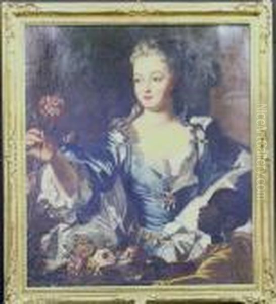 Portrait Of A Woman Holding A Carnation Oil Painting by Nicolas de Largillierre