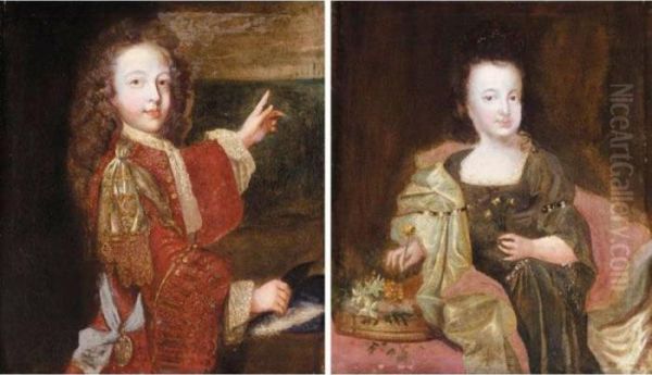 Portrait Of James Francis Edward
 Stuart, The Old Pretender (1688-1766); Portrait Of Louisa Mary Stuart, 
His Sister (1692-1712) Oil Painting by Nicolas de Largillierre