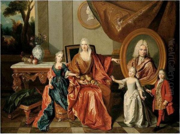 Portrait Of The Bocquet D'anthenay Family Oil Painting by Nicolas de Largillierre