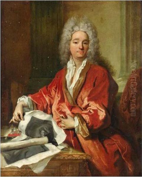 Portrait De Louis D'assenay Tenant Des Gravures Oil Painting by Nicolas de Largillierre