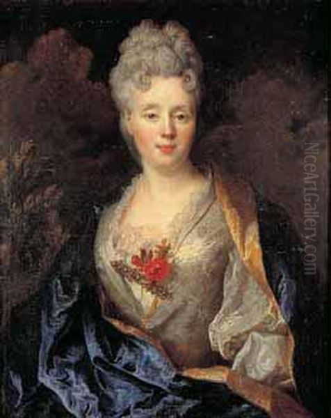 Portrait D'une Dame De Qualite A La Draperie Bleue Oil Painting by Nicolas de Largillierre