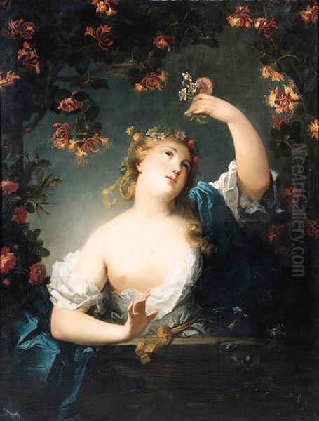 Flora, Standing Half Length On A Balcony Oil Painting by Nicolas de Largillierre