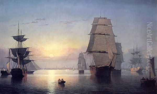 Boston Harbor at Sunser Oil Painting by Fitz Hugh Lane