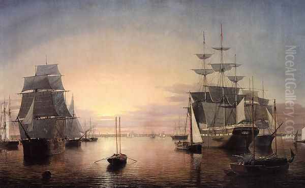 Boston Harbor at Sunset Oil Painting by Fitz Hugh Lane