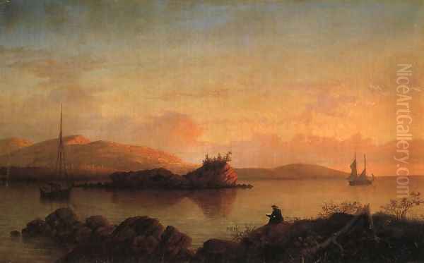 Sunrise on the Maine Coast, Mount Desert Island Oil Painting by Fitz Hugh Lane