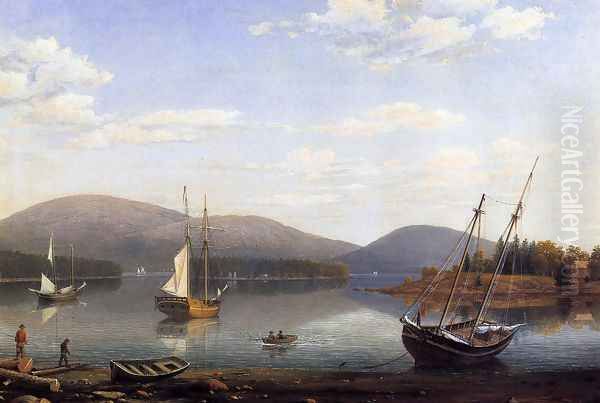 Bar Island and Mt. Desert Mountains from Sommes Settlement Oil Painting by Fitz Hugh Lane