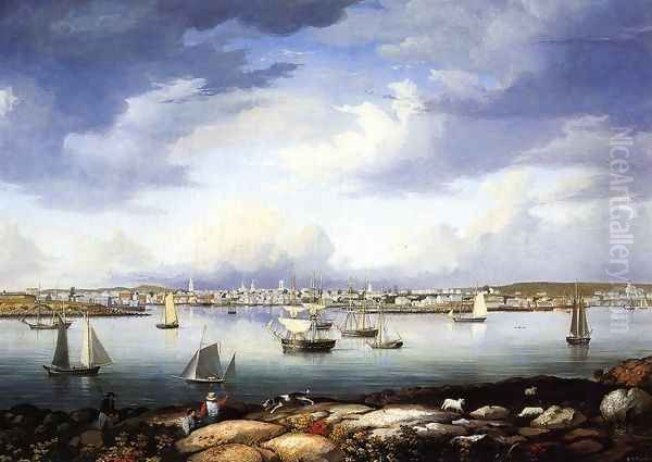 Gloucester from Rocky Neck Oil Painting by Fitz Hugh Lane