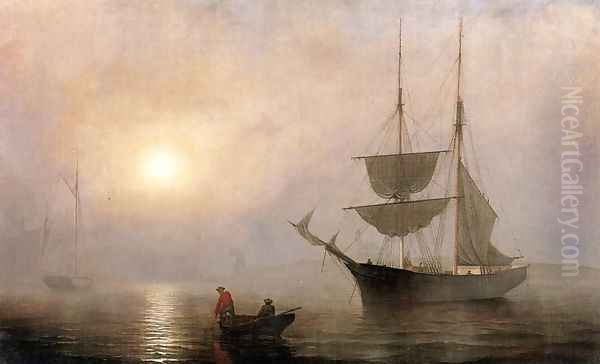 Ship in a Fog, Gloucester Harbor Oil Painting by Fitz Hugh Lane