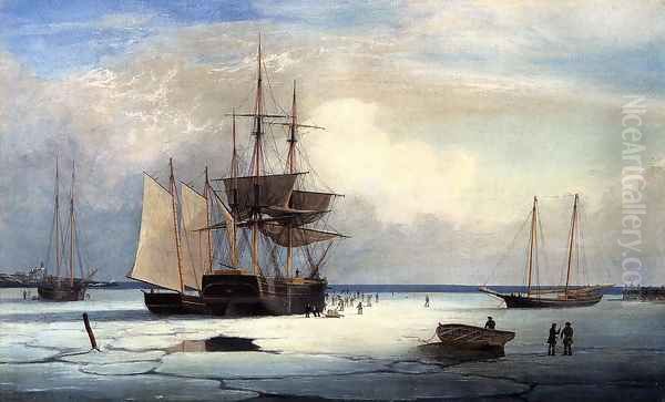 Ships in Ice off Ten Pound Island Oil Painting by Fitz Hugh Lane