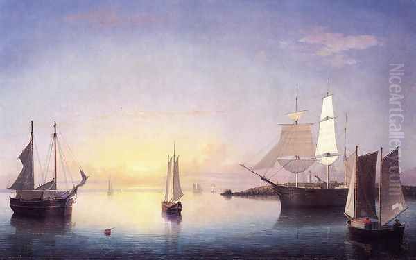 Gloucester Harbor at Sunset Oil Painting by Fitz Hugh Lane