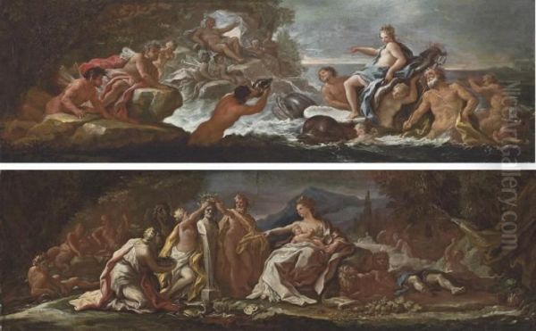 The Triumph Of Galatea; And Civilisation And The Arts Payingtribute To A Herm Of Mercury Oil Painting by Paolo di Matteis