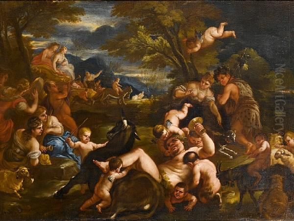 Drunken Silenus With Bacchus And Ariadne In The Distance Oil Painting by Paolo di Matteis