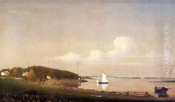 View of Gloucester from 'Brookbank,' the Sawyer Homestead Oil Painting by Fitz Hugh Lane