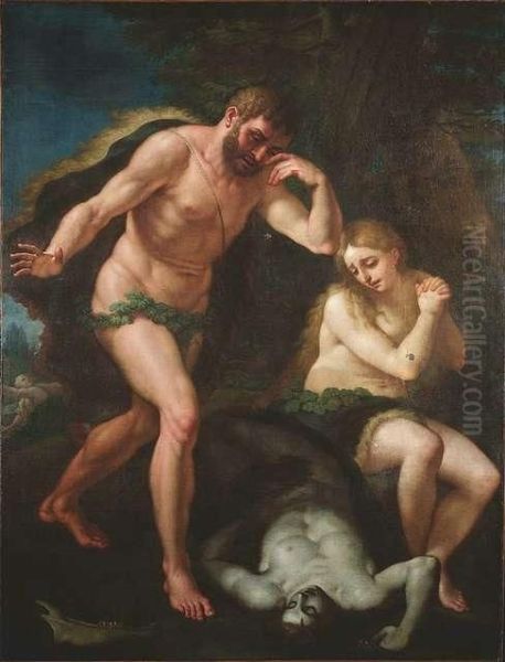 Adam And Eve Crying Over The Dead Body Of Abel Oil Painting by Paolo di Matteis