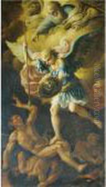 Saint Michael Defeating Satan Oil Painting by Paolo di Matteis