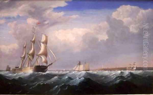 Sailing Ships off the New England Coast Oil Painting by Fitz Hugh Lane