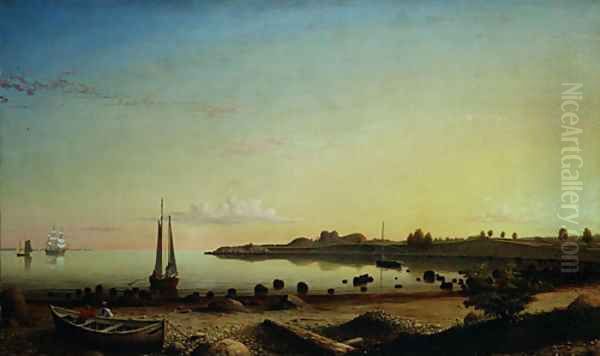 Stage Fort across Gloucester Harbor 1862 Oil Painting by Fitz Hugh Lane