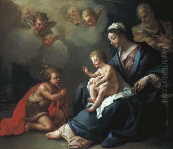 The Holy Family With The Infant Saint John The Baptist Andattendant Putti Oil Painting by Paolo di Matteis