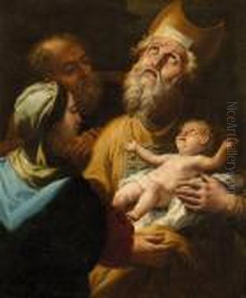 The Holy Family With Saint Simeon Oil Painting by Paolo di Matteis