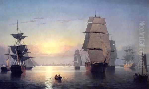 Boston Harbor at Sunset 1850 1855 Oil Painting by Fitz Hugh Lane