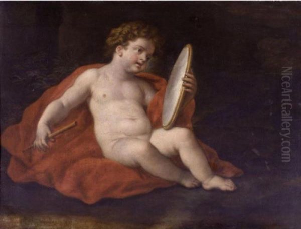 A Child Holding A Mirror And A Flute, Possibly An Allegory Oil Painting by Paolo di Matteis