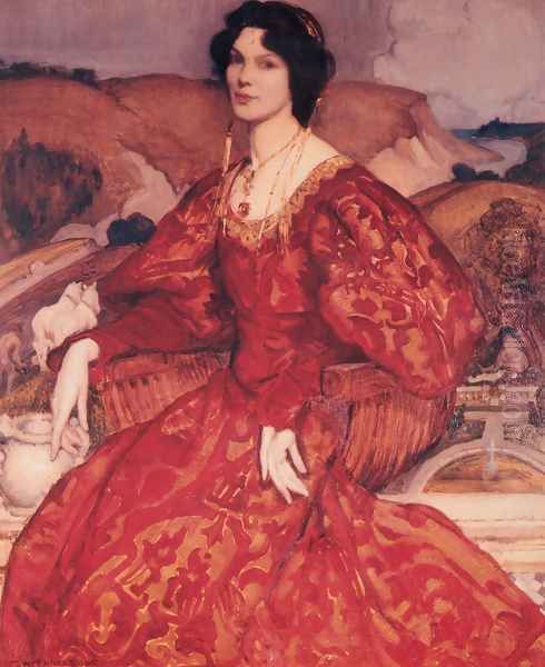 Sybil Walker in Red and Gold Dress Oil Painting by George Lambert