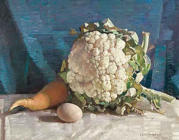 Egg and cauliflower still life Oil Painting by George Lambert