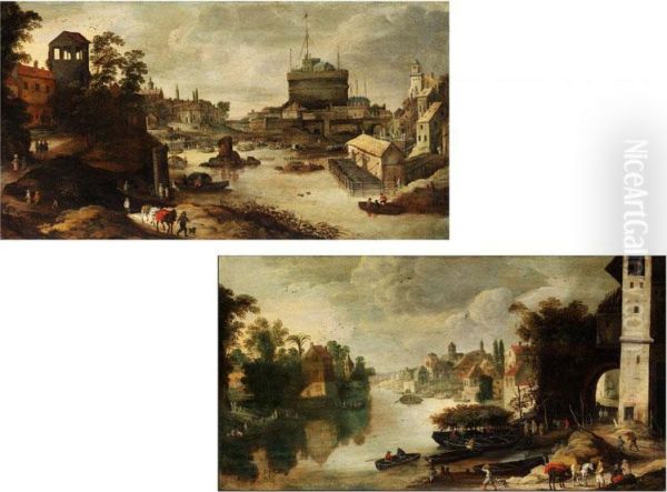 Romische Landschaft Mit Blick Auf Die Engelsburg Mit Tiberbrucke Oil Painting by Joos De Momper