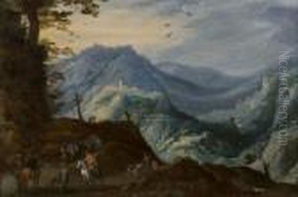 Cavaliers Et Paysans Dans Un Paysage Panoramique Oil Painting by Joos De Momper