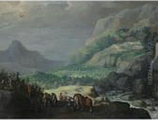 An Extensive Mountainous Landscape Oil Painting by Joos De Momper