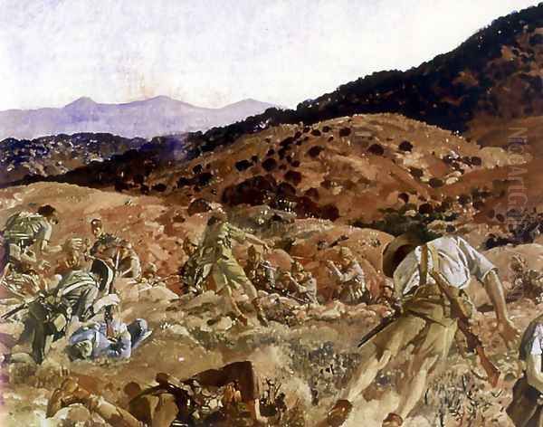 The charge of the 3rd Light Horse Brigade at the Nek, 7 August 1915 (detail) Oil Painting by George Lambert