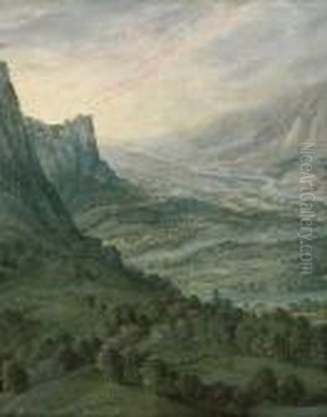 An Extensive Mountainous Landscape Oil Painting by Joos De Momper