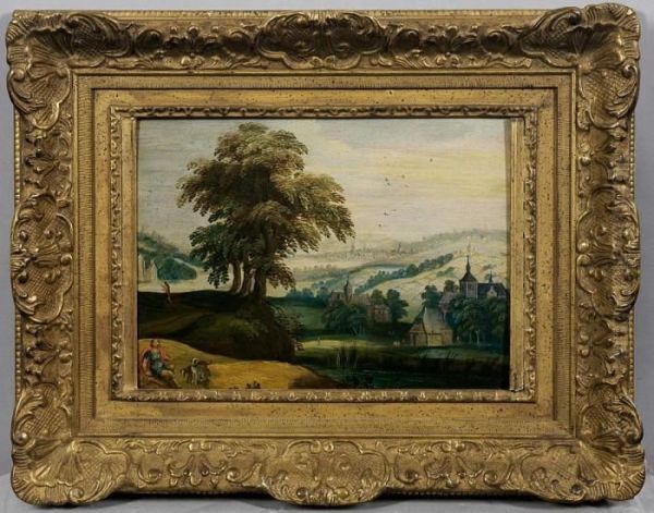 Hugelige Landschaft Mitrastendem Soldaten In Begleitung Seiner Hunde Oil Painting by Joos De Momper