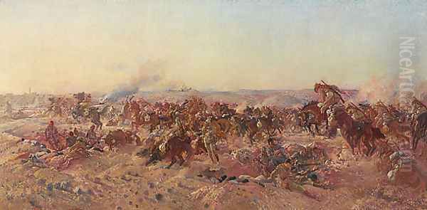 The charge of the Australian Light Horse at Beersheba, 31 October 1917 Oil Painting by George Lambert