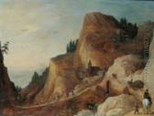 Gebirgslandschaft Mit Reisenden. Oil Painting by Joos De Momper