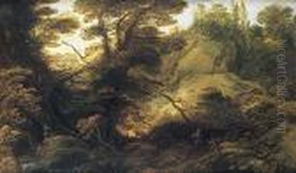 Paisaje Boscoso Con Figuras Oil Painting by Joos De Momper