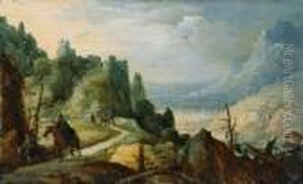 Berglandschaft Mit Reiter. Oil Painting by Joos De Momper