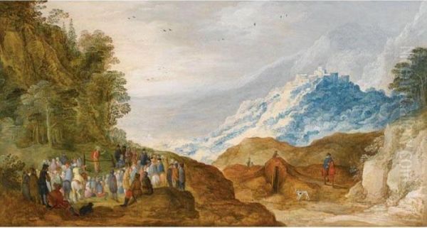 Mountainous Landscape With Saint John The Baptist Preaching Oil Painting by Joos De Momper