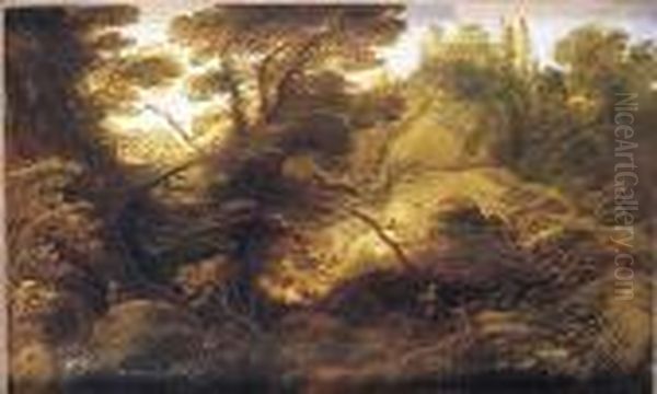 Paisaje Boscoso Con Figuras Oil Painting by Joos De Momper