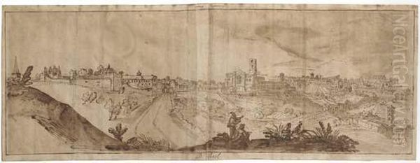 An Extensive View Of Perugia, A Draughtsman In The Foreground Oil Painting by Joos De Momper