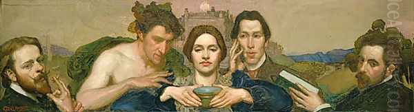 Self-portrait with Ambrose Patterson, Amy Lambert, Hugh Ramsay and Arthur Adams Oil Painting by George Lambert