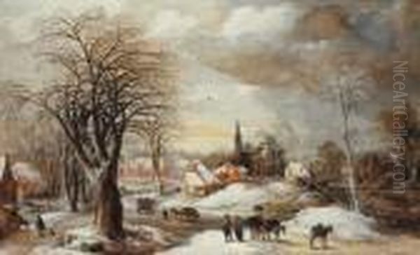 A Winter Landscape Oil Painting by Joos De Momper