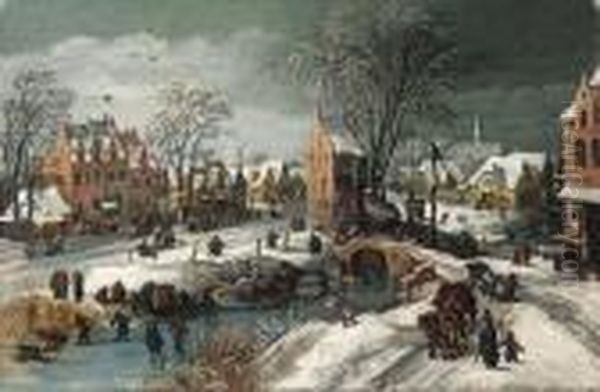 A Village In Winter Oil Painting by Joos De Momper