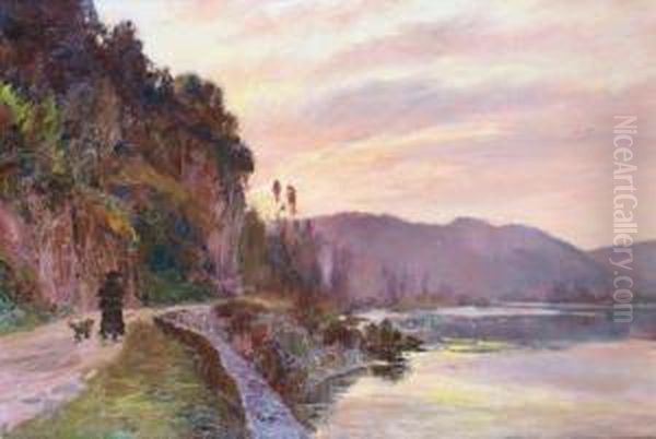 Dordogne, 
La Route De La Caveau Soleil Couchant Oil Painting by Francois Richard De Montholon