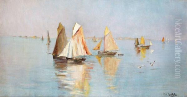 Bateau De Peche A Loguivy Enbretagne Oil Painting by Francois Richard De Montholon