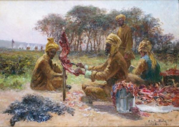 Les Bouchers Sikhs Au Camp Britanniquede Bruyeres Saint-julien Pres De Rouen Oil Painting by Francois Richard De Montholon