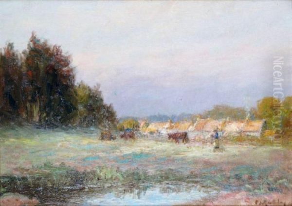 Mare Et Pturage Pres Du Village Oil Painting by Francois Richard De Montholon